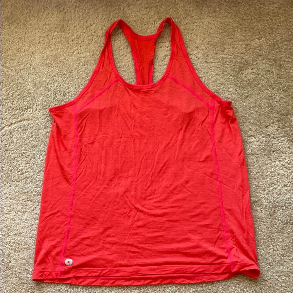Women's Smartwool racerback tank, red/orange, size large